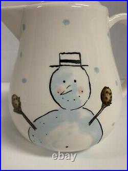 Vintage Rae Dunn M Stamped Magenta Snowman Let It Snow Christmas Teapot RARE