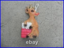 Vintage Rudolph Red Nosed Reindeer Posing By Chimney Blow Mold
