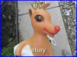 Vintage Rudolph Red Nosed Reindeer Posing By Chimney Blow Mold