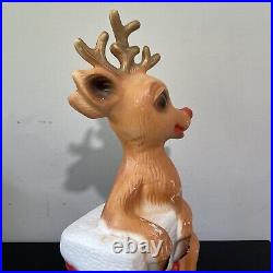 Vintage Rudolph Red Nosed Reindeer Posing By Chimney Table Top Blow Mold 14