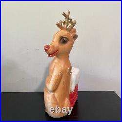 Vintage Rudolph Red Nosed Reindeer Posing By Chimney Table Top Blow Mold 14