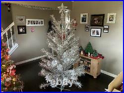 Vintage Sapphire Regal Silver Aluminum Pom Pom Christmas Tree 6 Ft 100 Branches