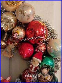 Vintage Shiny Brite Ornament More Wooden Flocked Wreath Kitschy
