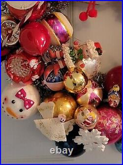 Vintage Shiny Brite Ornament More Wooden Flocked Wreath Kitschy