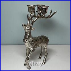 Vintage Silver Plated Reindeer Deer Candelabra 9.75 Tall Set Of 2