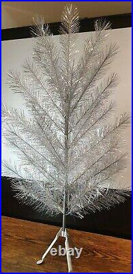 Vintage Silver Tinsel Wood Framed Christmas Tree Antique 122cm Boxed