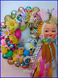 Vintage Style Handmade Easter Wreath OOAK Ornament Kitschy Decoration
