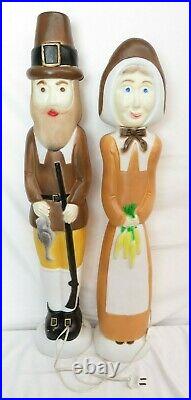 Vintage Union Don Featherstone Thanksgiving Pilgrim Man & Woman Blow Mold Set