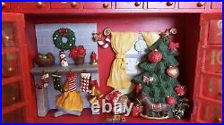 Vntg Santas Workbench Wooden Red Advent Calendar, 24 Drawers, Double Doors, Ooak