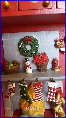 Vntg Santas Workbench Wooden Red Advent Calendar, 24 Drawers, Double Doors, Ooak