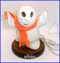 Vtg McCoy Pottery Ghost Arms Up on Wood Base with Orange Light & Scarf Halloween