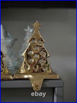 Vtg Pottery Barn Brass Jeweled Christmas Tree Stocking Mantel Hook Holder Candle