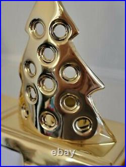 Vtg Pottery Barn Brass Jeweled Christmas Tree Stocking Mantel Hook Holder Candle