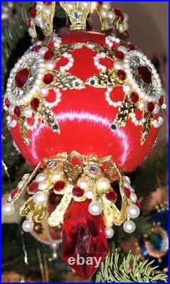 Vtg Zimonick Christmas Ornament #326 Catalog 8 Red Swarovski & Pearls