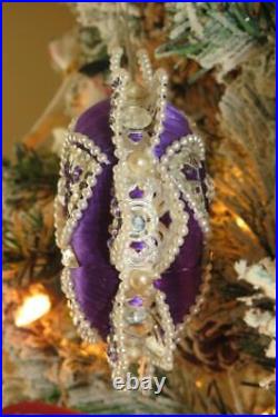 Vtg Zimonick IMPERIAL PURPLE SATIN Christmas Ornament DOUBLE SILVER STAR