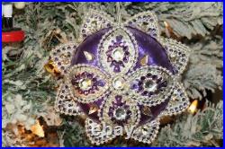 Vtg Zimonick IMPERIAL PURPLE SATIN Christmas Ornament DOUBLE SILVER STAR