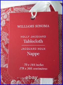 WILLIAMS-SONOMA -New Red HOLLY Leaves & Berries JACQUARD Tablecloth 70 x 144