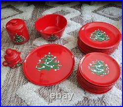 Waechtersbach Western Germany Christmas Tree Red Plates Serving Tray Dishes Set