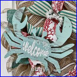 Welcome Crab Handmade Deco Mesh Beach Wreath