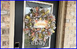 Welcome Vintage Style Spring Summer Bee Deco Mesh Wreath Farmhouse Cottage Decor