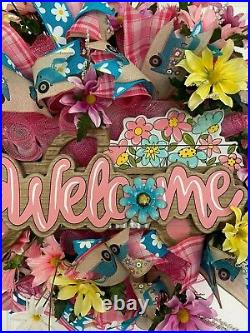 Welcome to our house hanging wreath, spring, summer, Easter, daisies, flower