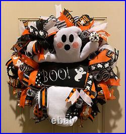 Whimsical Halloween wreath, Halloween wreath, Ghost wreath, Boo Halloween wreath