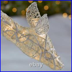White PVC and Metal Polar Feeding Doe with Bow LED 70-Light Christmas Yard Decor