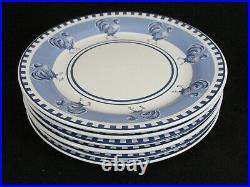 Williams Sonoma 6 Luncheon Plates Blue Rooster & Checks 8 7/8 Hard to find