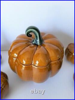 Williams Sonoma Pumpkin & Gourd Large Soup Serving Tureen with4 Bowls Set NEW
