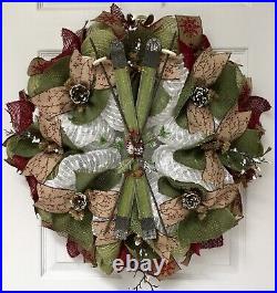 Winter Deco Mesh And Burlap Ski Wreath Handmade