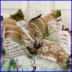 Winter Deer With Iced Greenery Handmade Deco Mesh Wreath