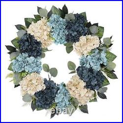 Winter Wreath Large 22 Inch Blue White Hydrangea Grapevine Wreath Year Round