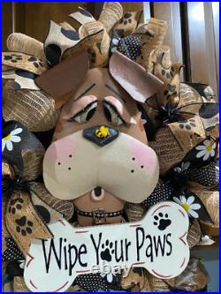 Wipe your Paws, Summer and Fall Wreath, Dog Wreath, Front door wreath