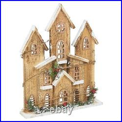 Wooden Lit Up Traditional European Winter House Scene Ornament Decoration Gift