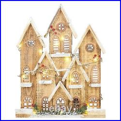 Wooden Lit Up Traditional European Winter House Scene Ornament Decoration Gift