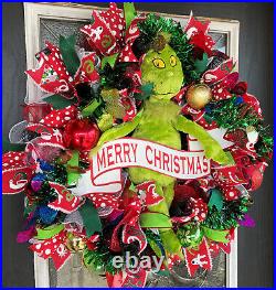 XL Grinch Merry Christmas Deco Mesh Front Door Wreath Decoration Decor Whoville