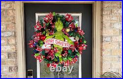 XL Grinch Merry Christmas Deco Mesh Front Door Wreath Decoration Decor Whoville