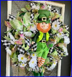 XL Leprechaun St. Patrick's Day Shamrock Mesh Door Wreath Home Decor Decoration