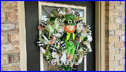 XL Leprechaun St. Patrick's Day Shamrock Mesh Door Wreath Home Decor Decoration