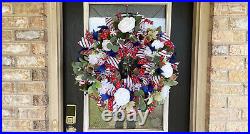 XL Rose & Dshlia Patriotic 4th of July Memorial Day Deco Mesh Front Door Wreath