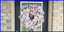 XL Spring Summer Rose Babys Breath Floral Deco Mesh Front Door Wreath Home Decor