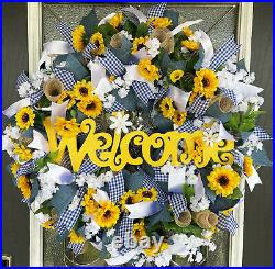 XL Welcome Sunflower Wreath, Front Door Porch Patio Decor, Farmhouse Wedding