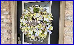 XL Welcome Y'all Lemon Lavender Daisy Deco Mesh Front Door Wreath Handmade Decor