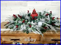 X-Large Sleeping Red Cardinal Christmas/Winter Table Top Or Mantle Centerpiece