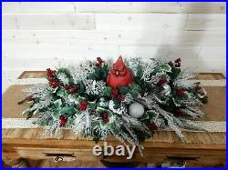 X-Large Sleeping Red Cardinal Christmas/Winter Table Top Or Mantle Centerpiece